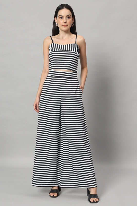 White and Black Striped Co-Ord Set3