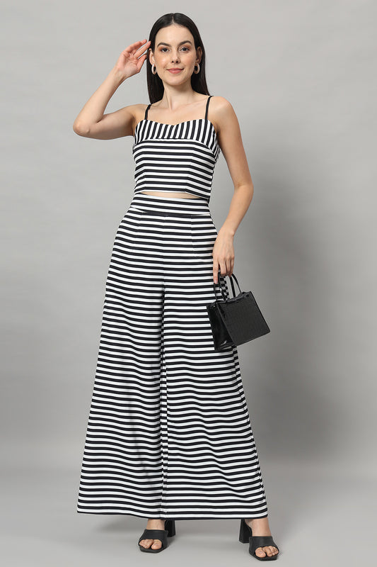 White and Black Striped Co-Ord Set