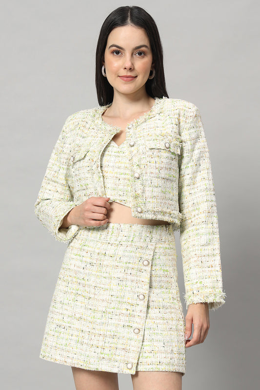 Multicolored Three Piece Tweed Co-Ord Set