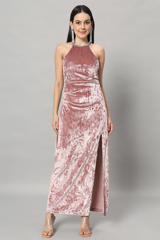 Embellished Detail Halter Neck Sheath Dress2