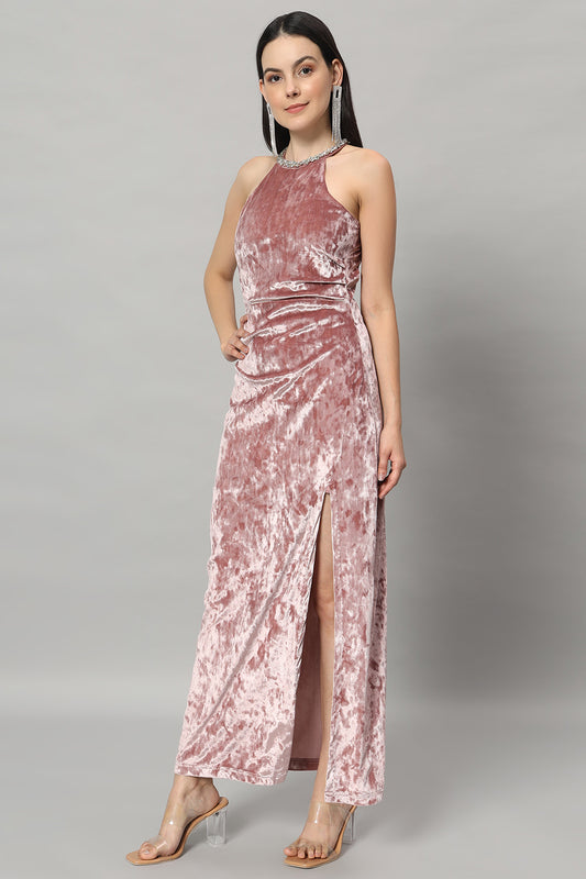 Embellished Detail Halter Neck Sheath Dress