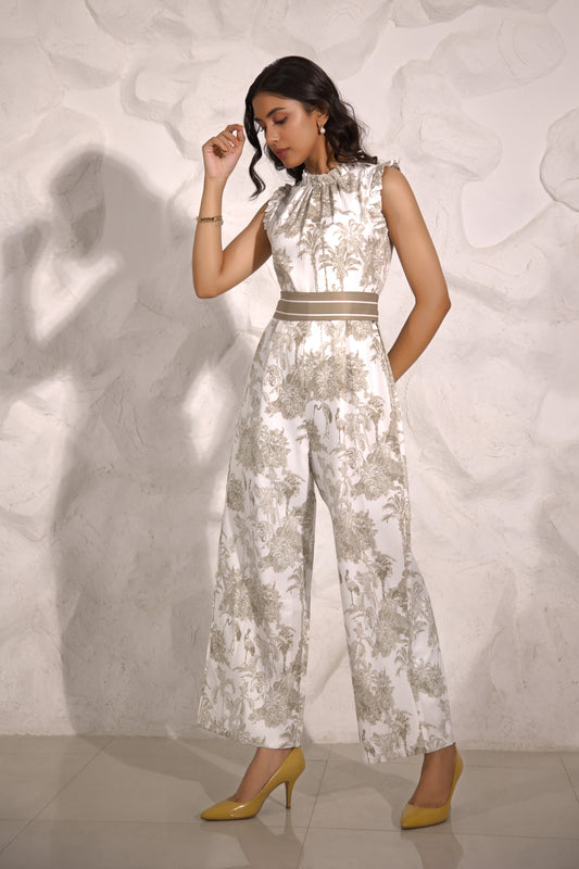 Brown and white printed jumpsuit