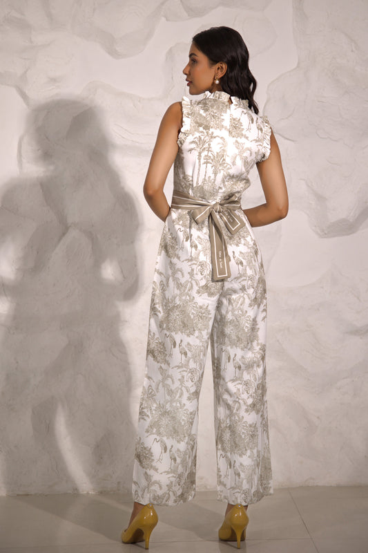 Brown and white printed jumpsuit