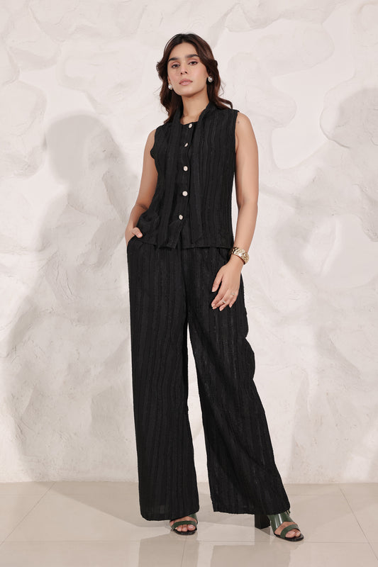 Black Tie-up Neck Co-ord Set