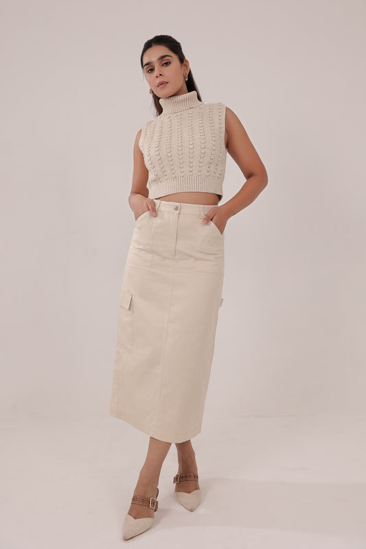 Beige vest high neck Top