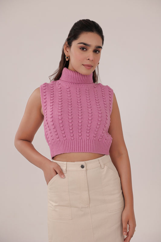 Pink vest high neck Top