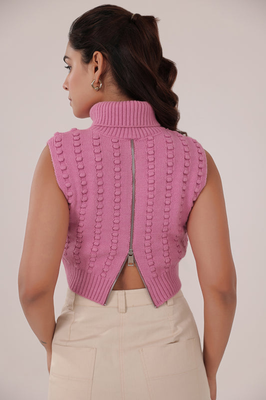 Pink vest high neck Top