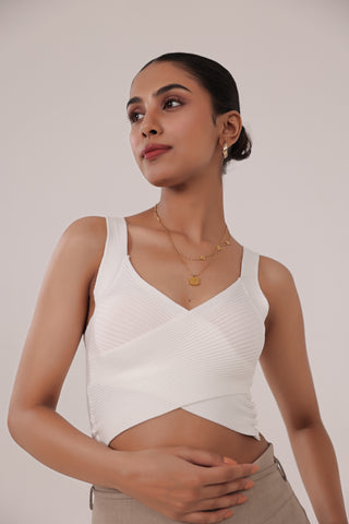 White Rib Cross Crop Tank Top