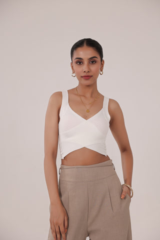 White Rib Cross Crop Tank Top