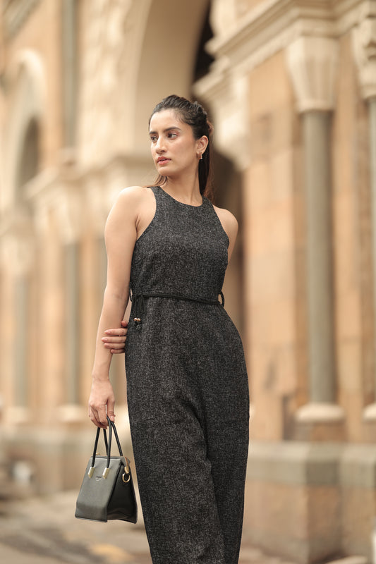 Black solid jumpsuit