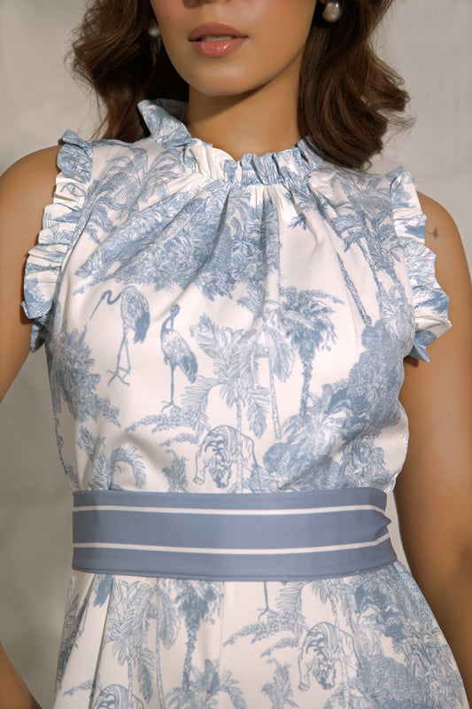 Blue and white Printed Jumpsuit