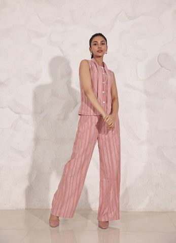 Pink Tie-Up Neck Co-Ord Set