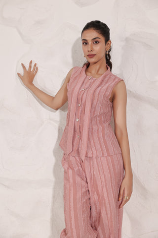 Pink Tie-Up Neck Co-Ord Set