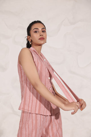 Pink Tie-Up Neck Co-Ord Set