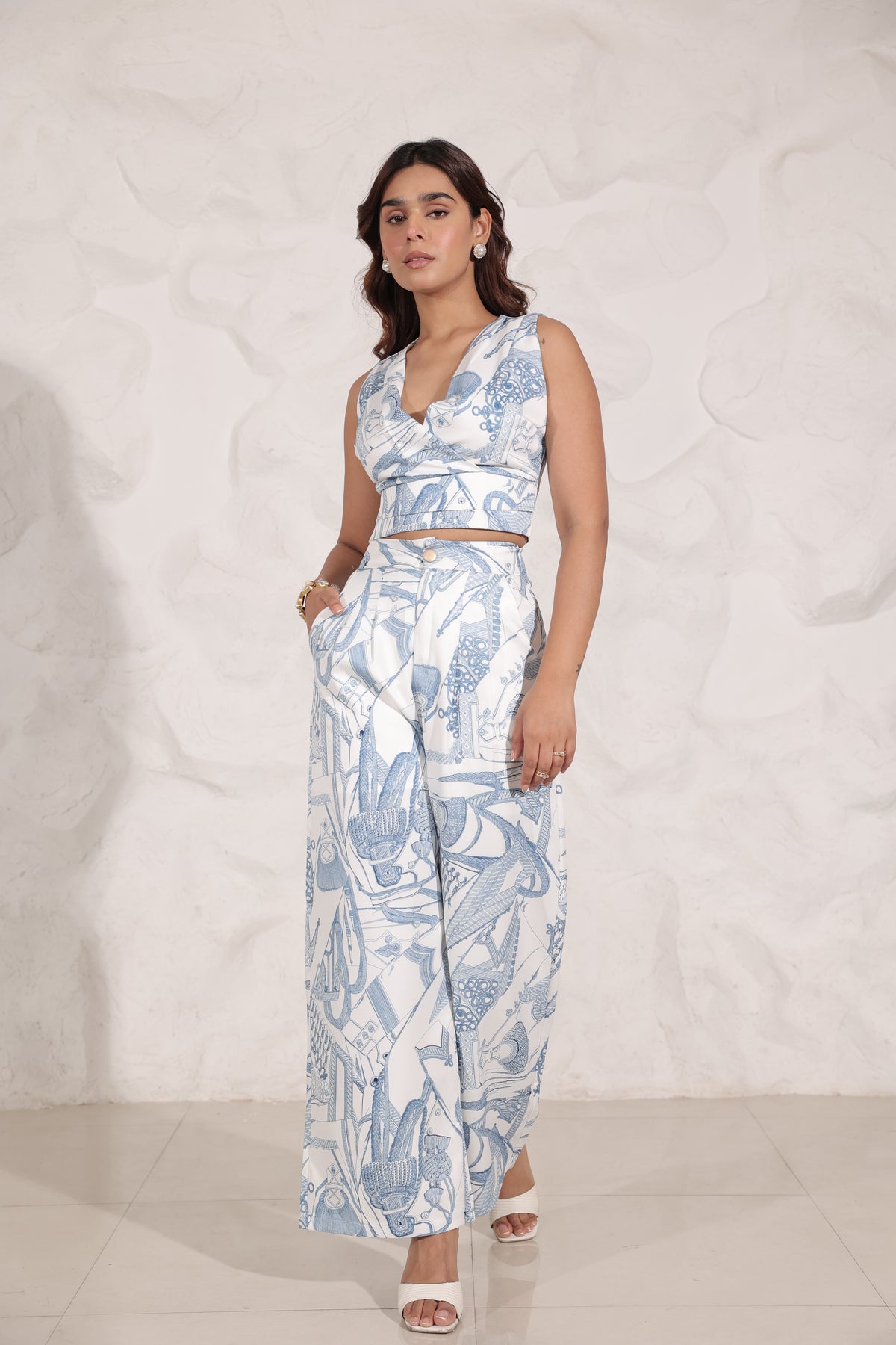 Stunning White and Blue Top with Trouser