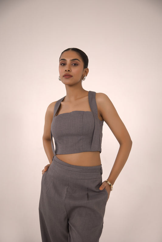 Gray Crop Vest Top & Pants