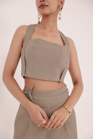 Beige Crop Vest Top Co-ord Set