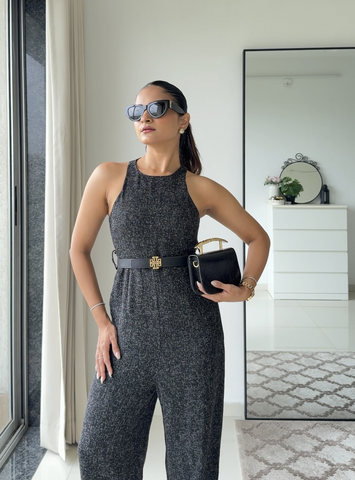 Black solid jumpsuit